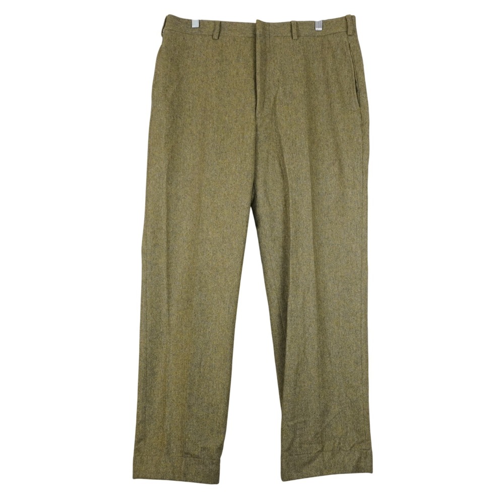 Ben Silver Charleston Dress Pants Mens 36x28 Green Tweed Wool Pleated Cuffed USA